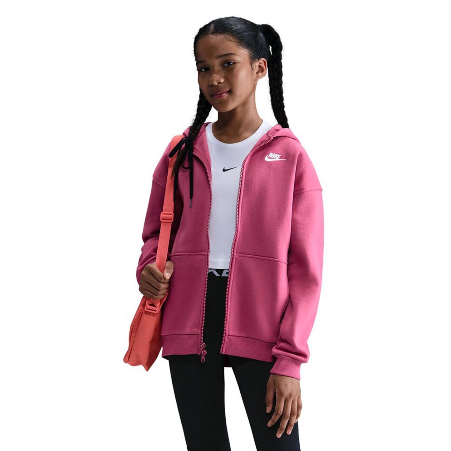 Nike Club Fleece Oversized Full-Zip Sweatjacke Mädchen-Berry Nike Club Fleece Oversized Full-Zip Sweatjacke Mädchen-Berry
