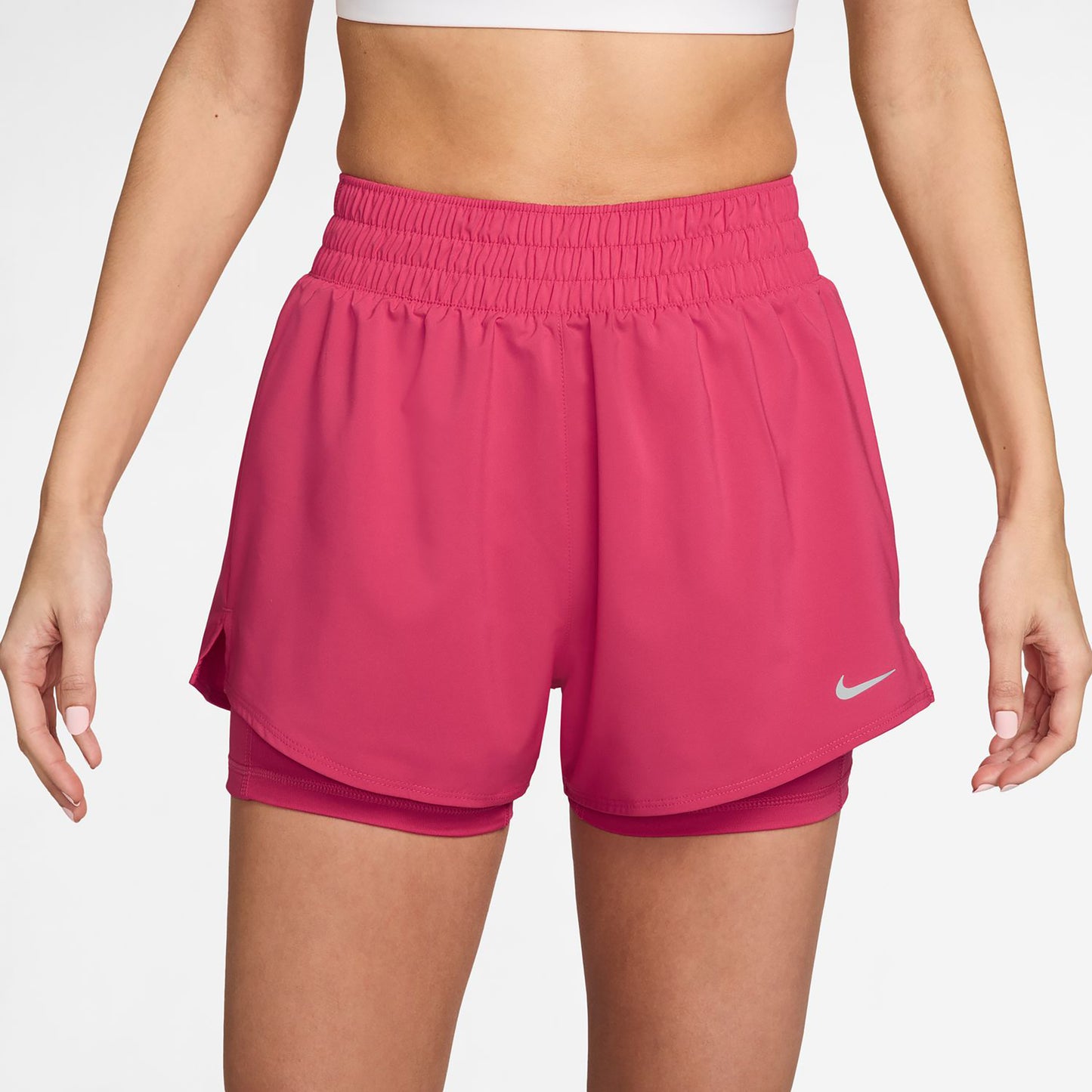 Nike Dri-Fit One High Rise 2in1 3in Shorts Damen - berry, silber Nike Dri-Fit One High Rise 2in1 3in Shorts Damen - berry, silber