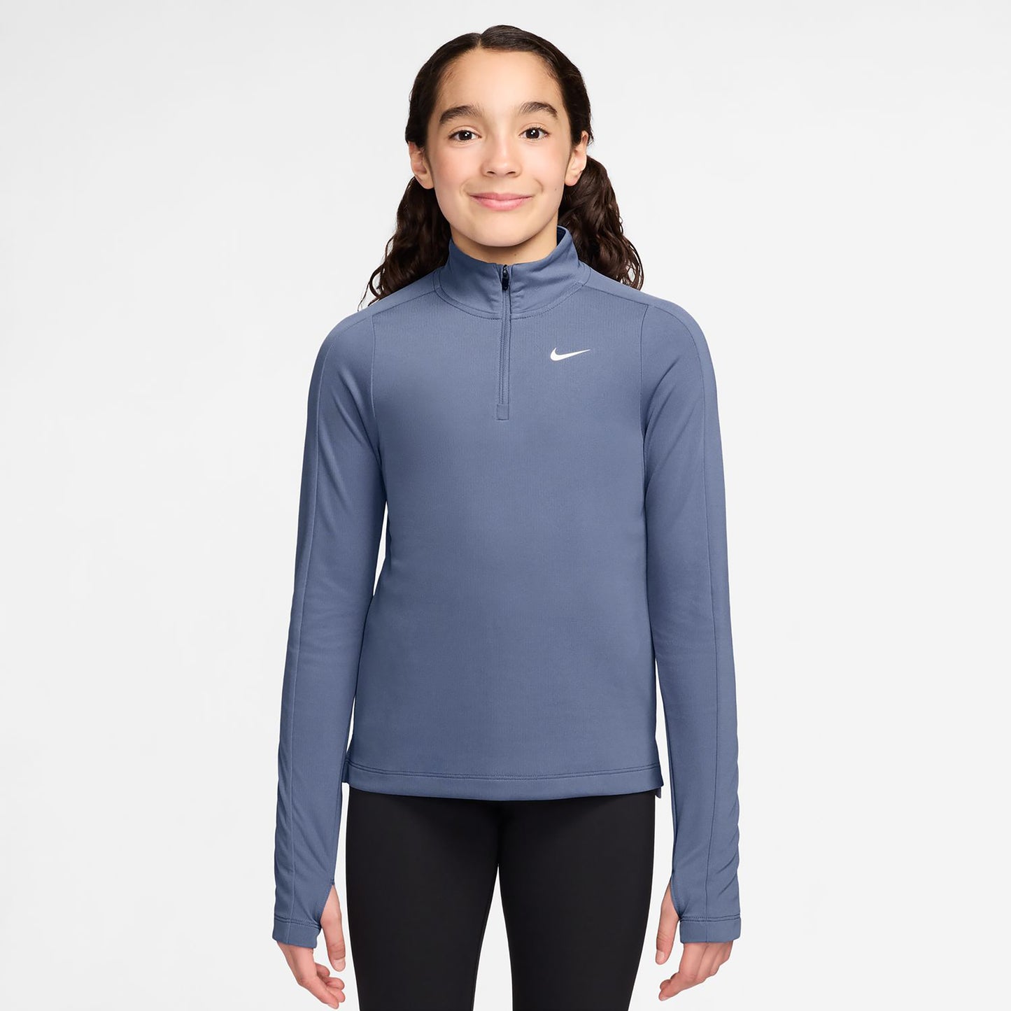 Nike Dri-Fit Half-Zip Longsleeve Mädchen - blaugrau, weiß Nike Dri-Fit Half-Zip Longsleeve Mädchen - blaugrau, weiß
