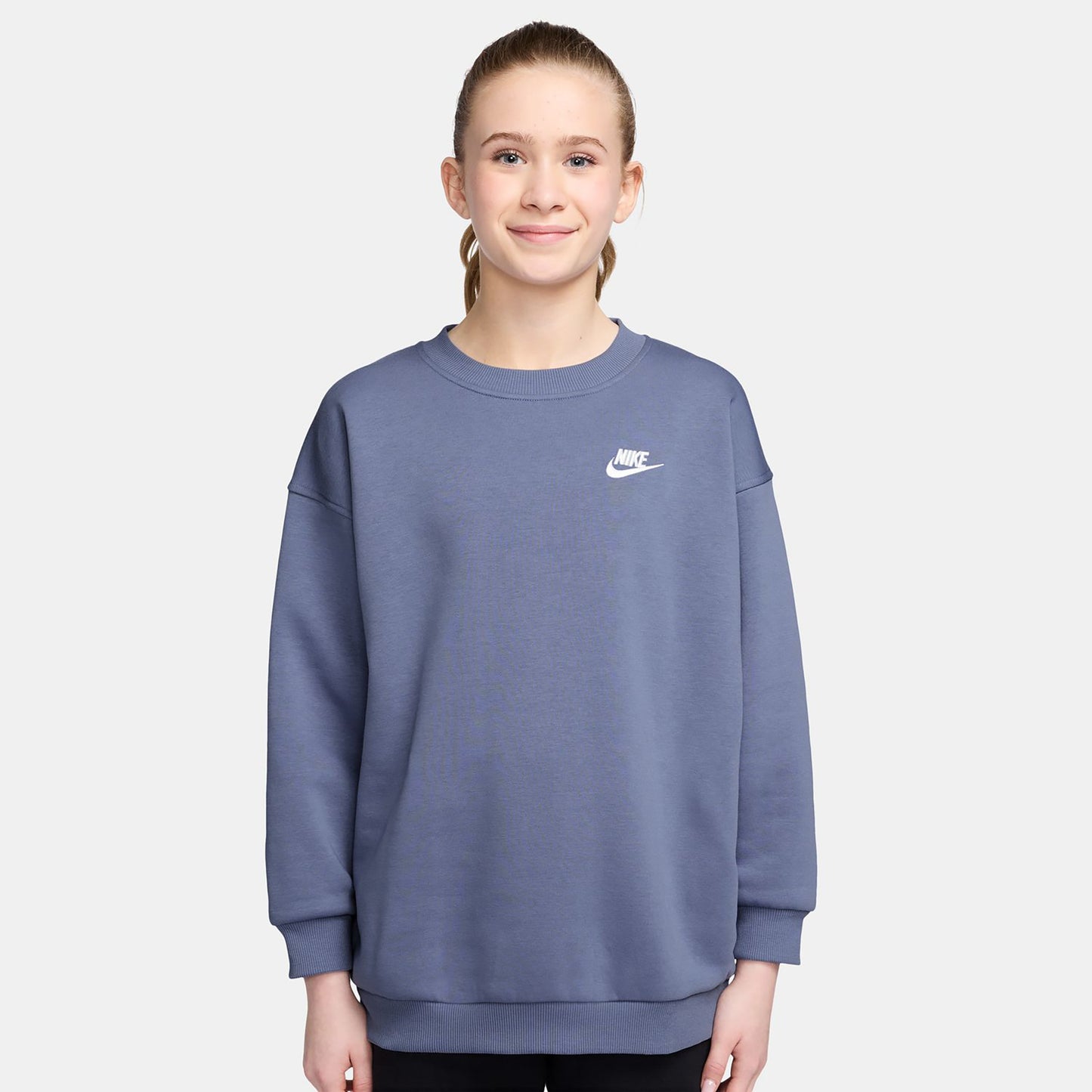 Nike Sportswear Club Fleece Oversized Crew Sweatshirt Mädchen - blaugrau, weiß Nike Sportswear Club Fleece Oversized Crew Sweatshirt Mädchen - blaugrau, weiß
