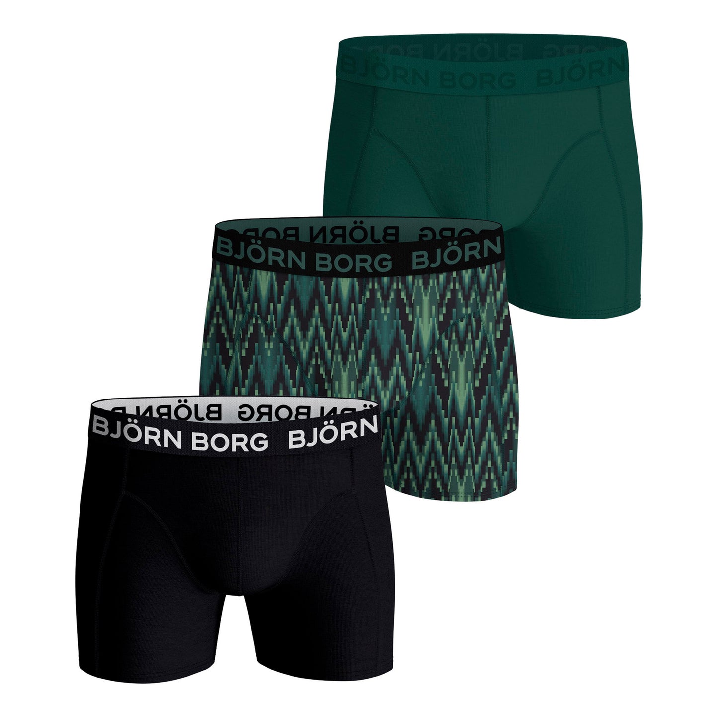 Björn Borg Cotton Stretch Boxer Short 3er Pack Herren - schwarz, dunkelgrün Björn Borg Cotton Stretch Boxer Short 3er Pack Herren - schwarz, dunkelgrün