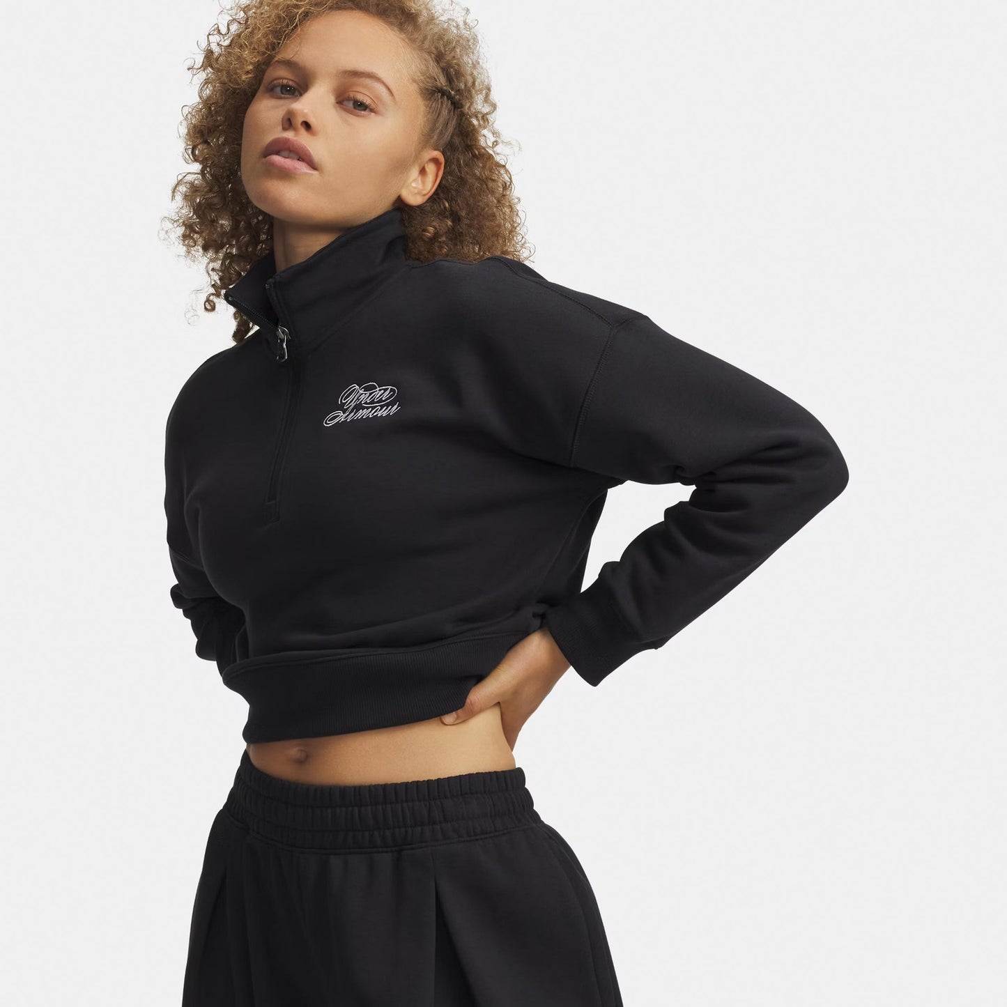 Under Armour Rival Fleece Script Halfzip Sweatshirt Damen - schwarz, weiß Under Armour Rival Fleece Script Halfzip Sweatshirt Damen - schwarz, weiß