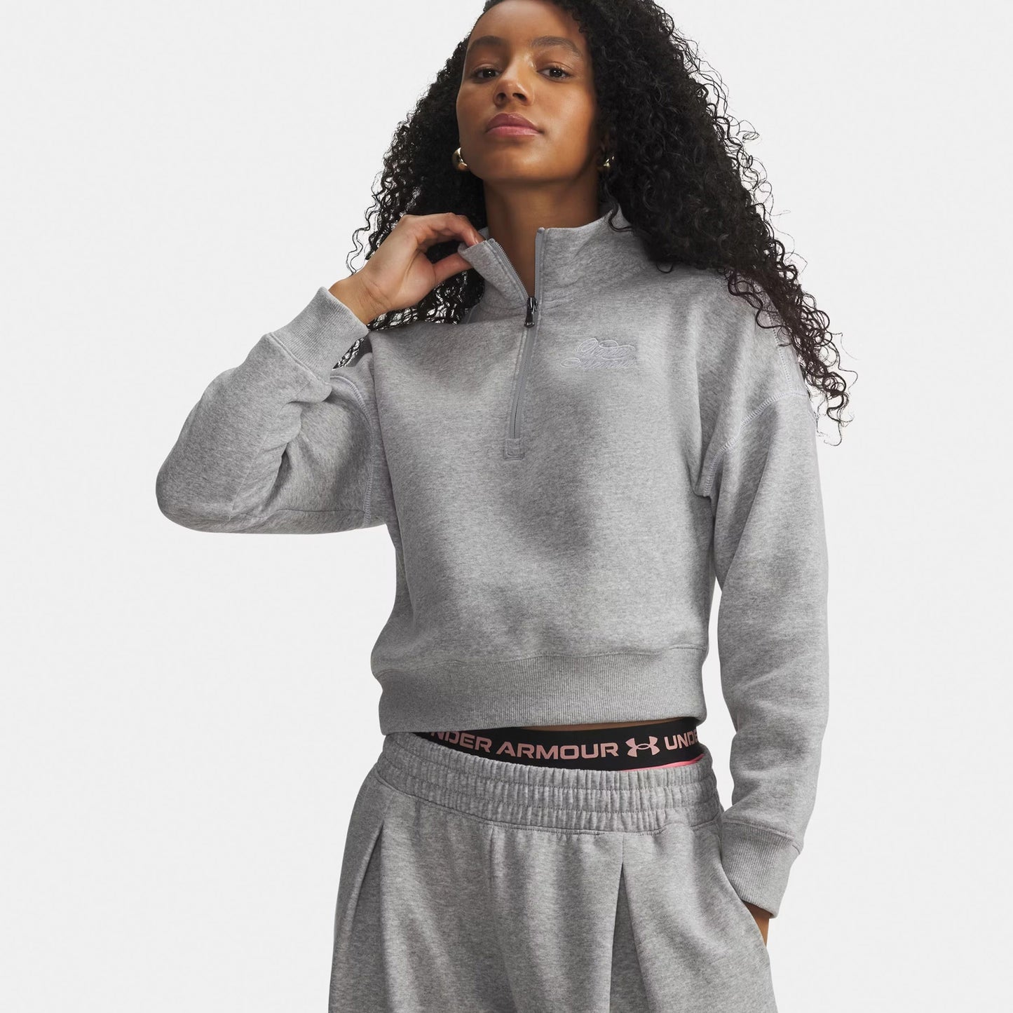 Under Armour Rival Fleece Script Halfzip Sweatshirt Damen - grau, weiß Under Armour Rival Fleece Script Halfzip Sweatshirt Damen - grau, weiß