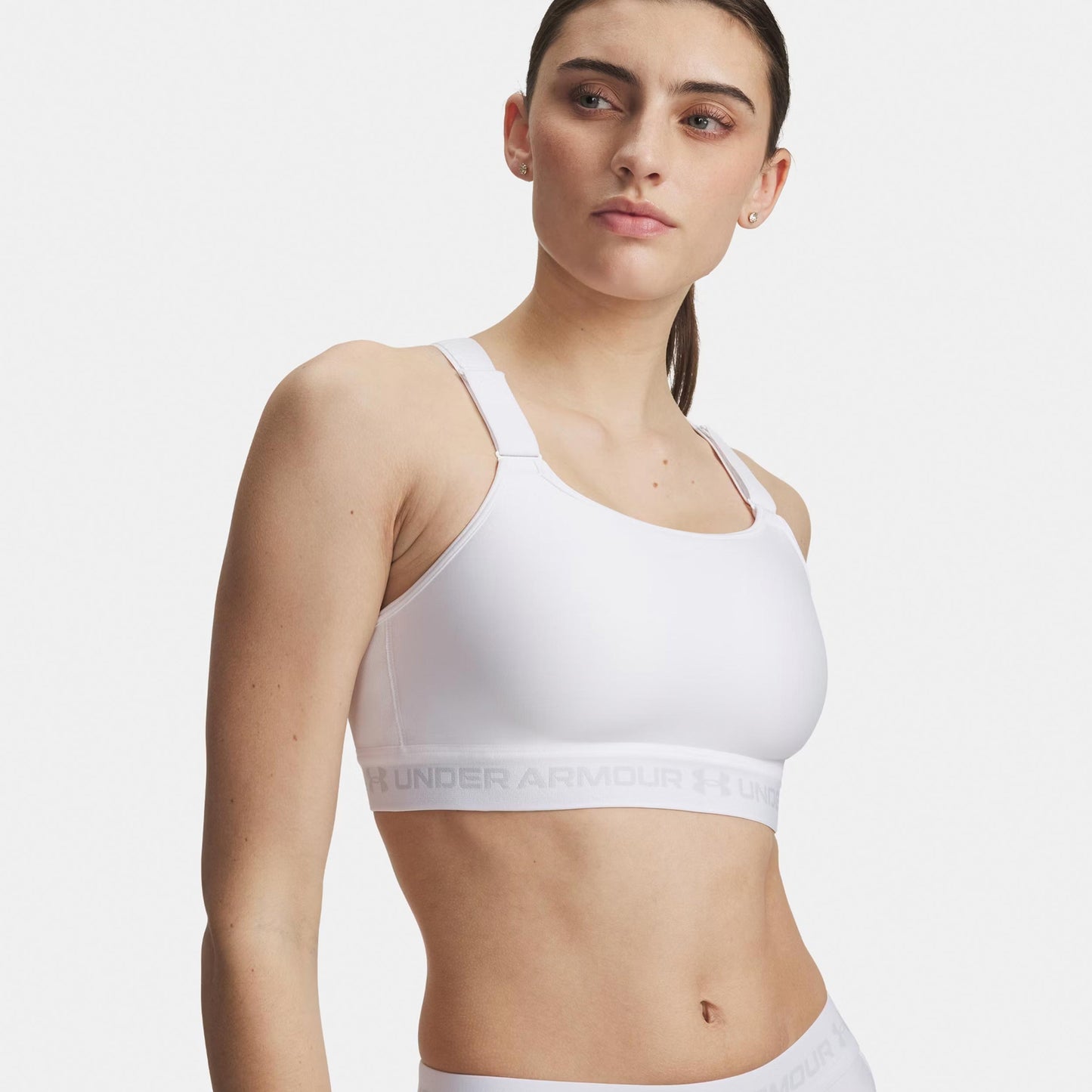 Under Armour HeatGear High Sport-BH Damen-weiß, grau Under Armour HeatGear High Sport-BH Damen-weiß, grau