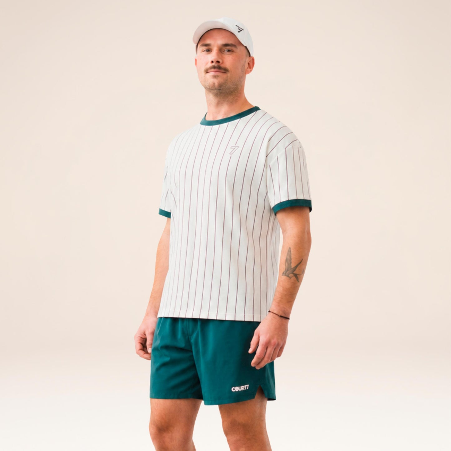 COURT7 AD-IN Stripes 2.0 T-Shirt Unisex - offwhite, dunkelgrün COURT7 AD-IN Stripes 2.0 T-Shirt Unisex - offwhite, dunkelgrün