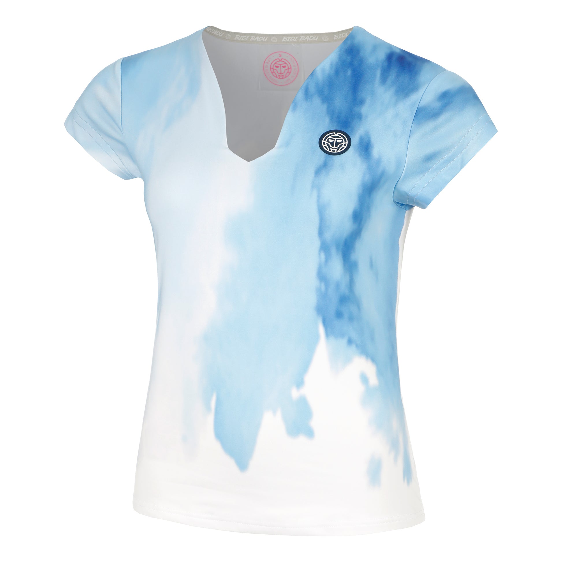 BIDI BADU Watercolour V-Neck T-Shirt Damen-Weiß,Blau
