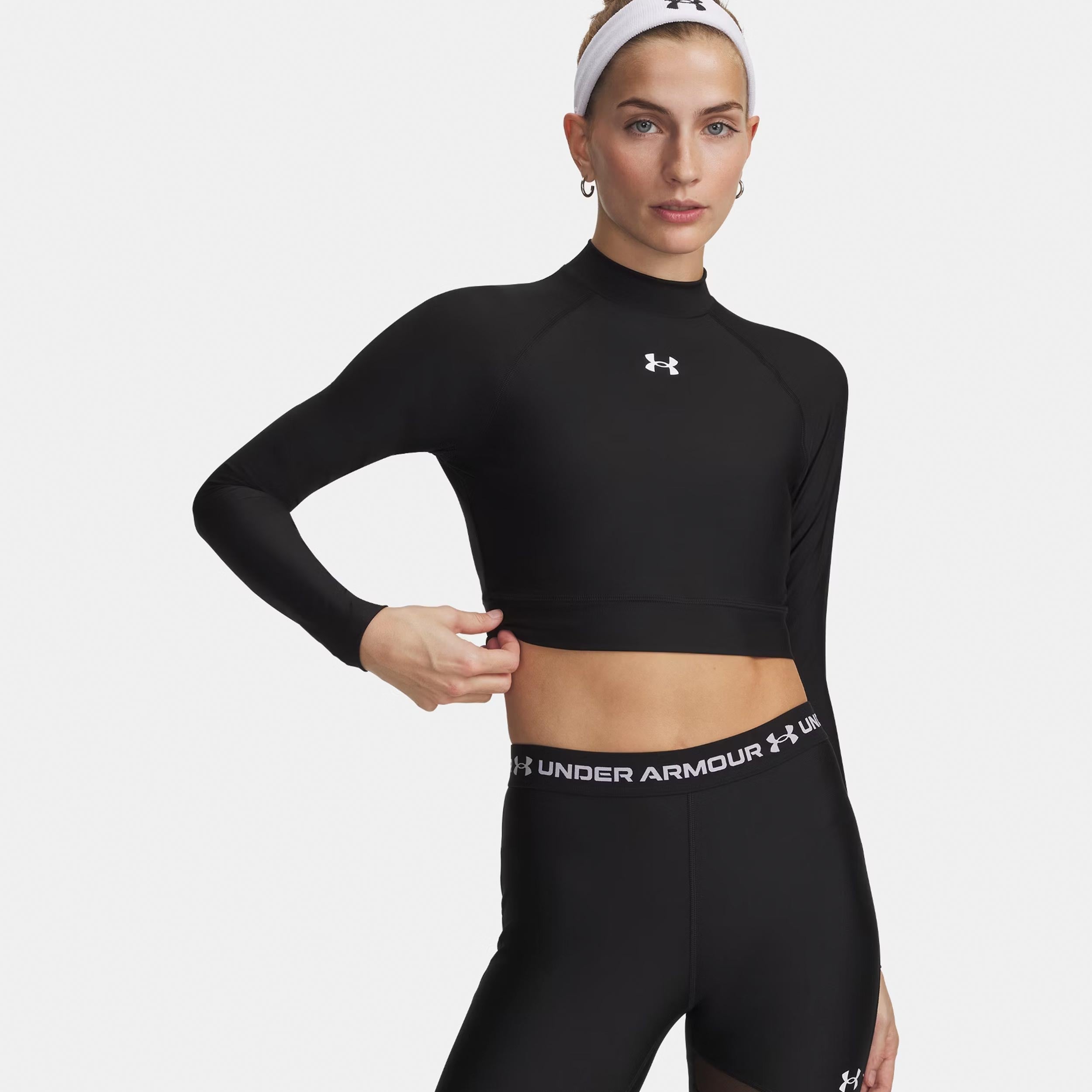 Under Armour HeatGear Crop Mock Longsleeve Damen-schwarz, weiß