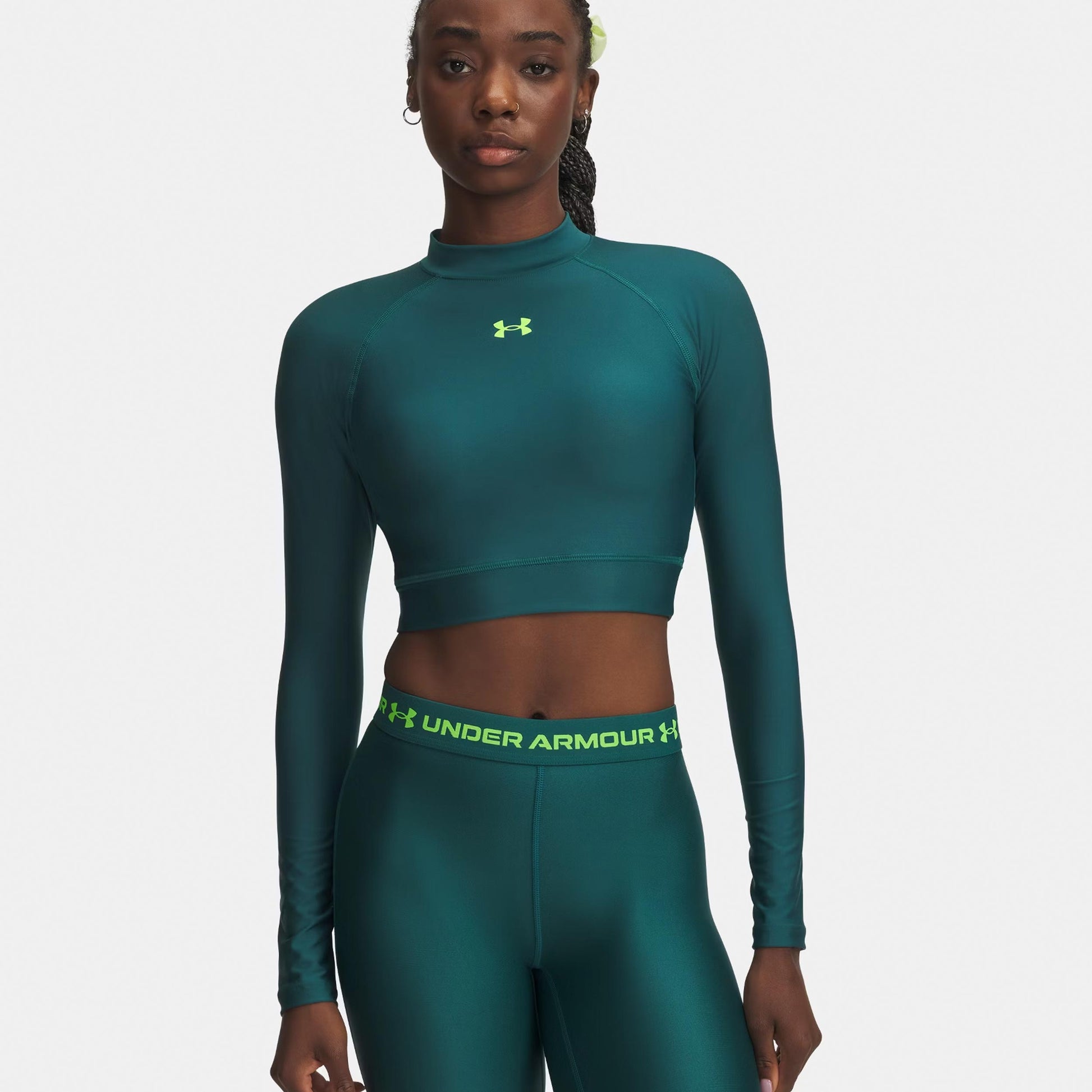 Under Armour HeatGear Crop Mock Longsleeve Damen-grün, grün