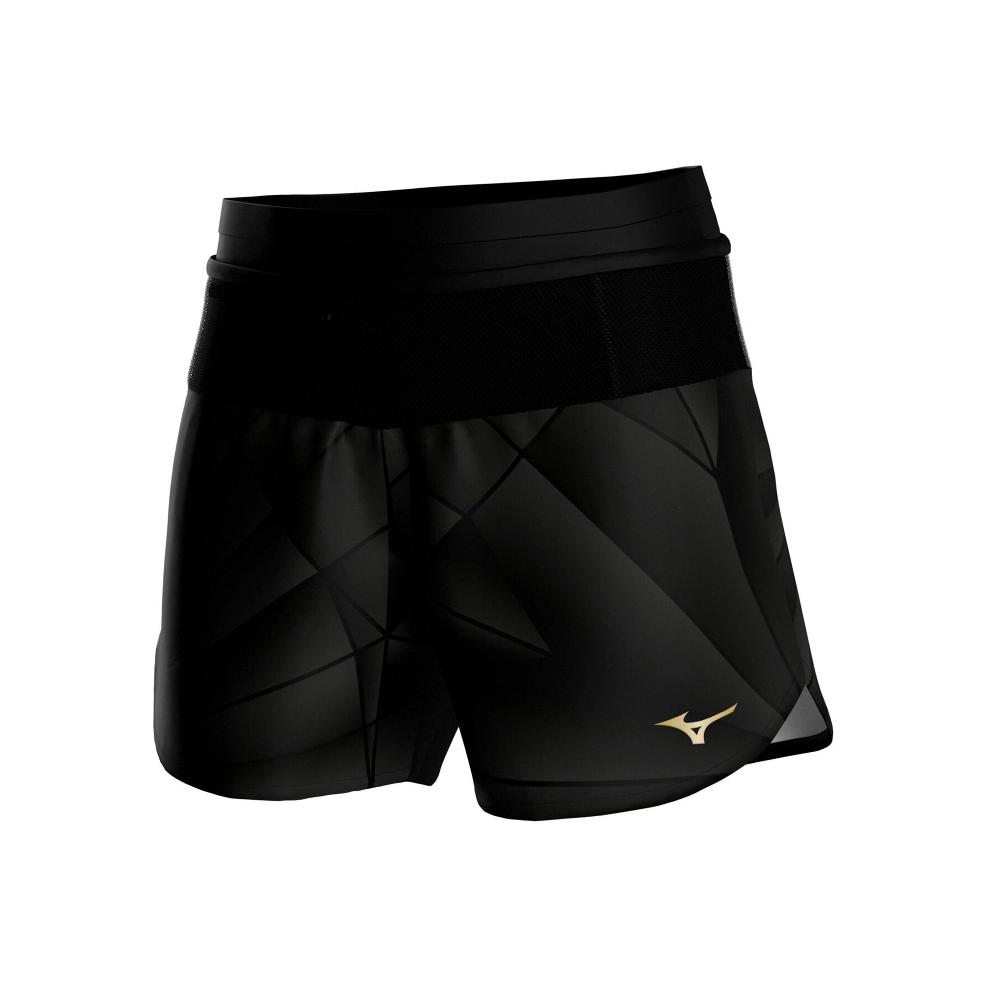 Mizuno Active Graphic Multi Pocket 4in Laufshorts Damen - schwarz, gold